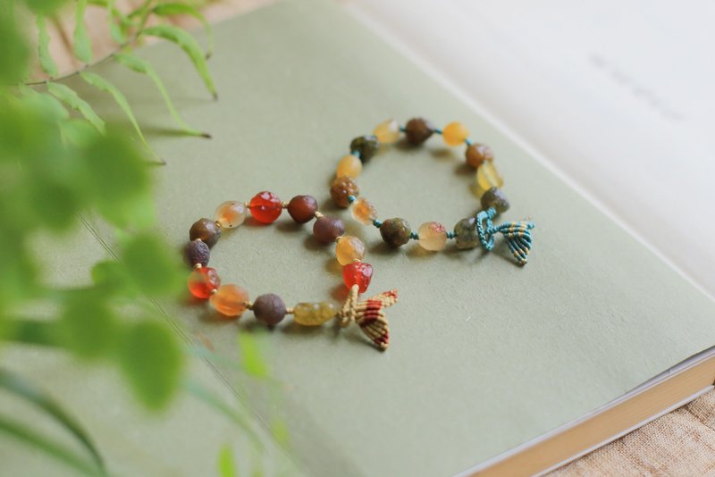 Spring and Autumn Original | A pair of keepsakes | Translucent agate raw stone Gobi Stone| Fully handmade fishtail braided rope - Bracelets - Semi-Precious Stones Multicolor