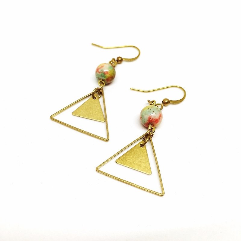Triangle◆Brass Earrings-Natural stone /Gemstone / Brass / Bracelet Jewelry design - Earrings & Clip-ons - Gemstone Orange