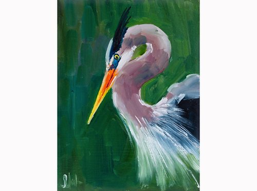 Nataly Mak Blue Heron Oil Painting Bird Original Wall Art Gift For Woman Artwork