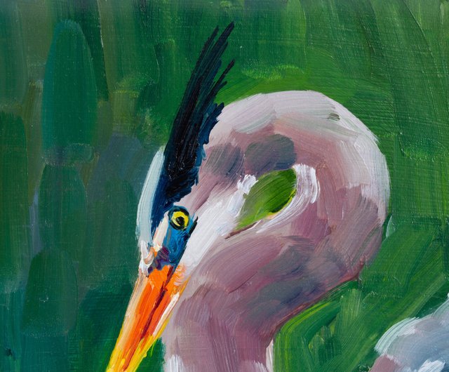 アオサギ油絵鳥オリジナル壁アートギフト女性アートワーク