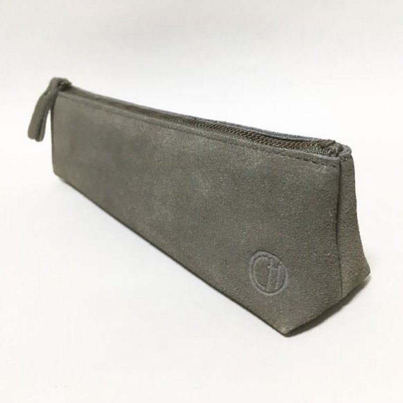 Cow suede pen case gray - Pencil Cases - Genuine Leather Gray