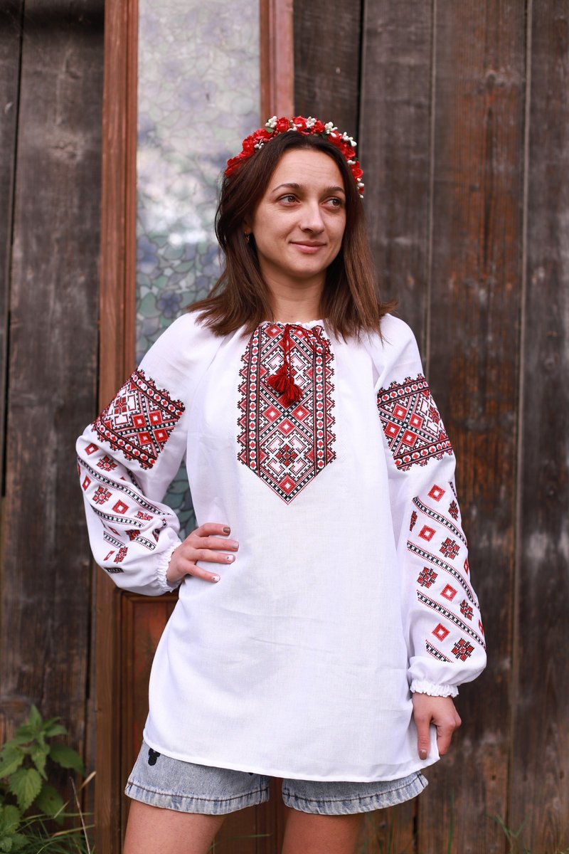 Ukrainian embroidered shirt, handmade  shirt, Embroidered Blouse for Women - 女襯衫 - 其他材質 白色