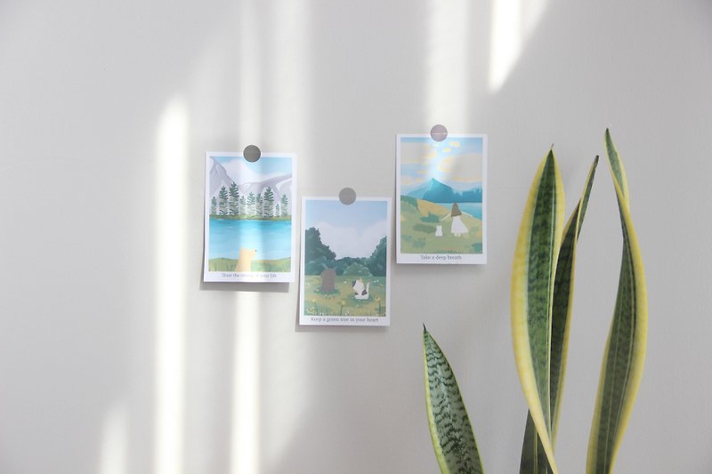 Set of 3 Dog and Cat Landscape Postcards, Pet Postcard Set, Good quote Card Set - Cards & Postcards - Paper 