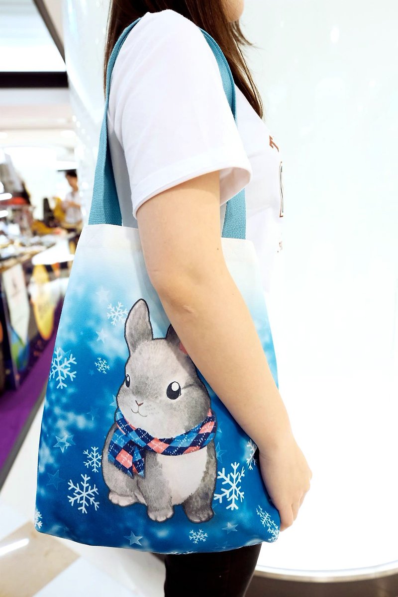 自家設計 灰色兔子帆布袋 - 手提包/手提袋 - 其他材質 藍色
