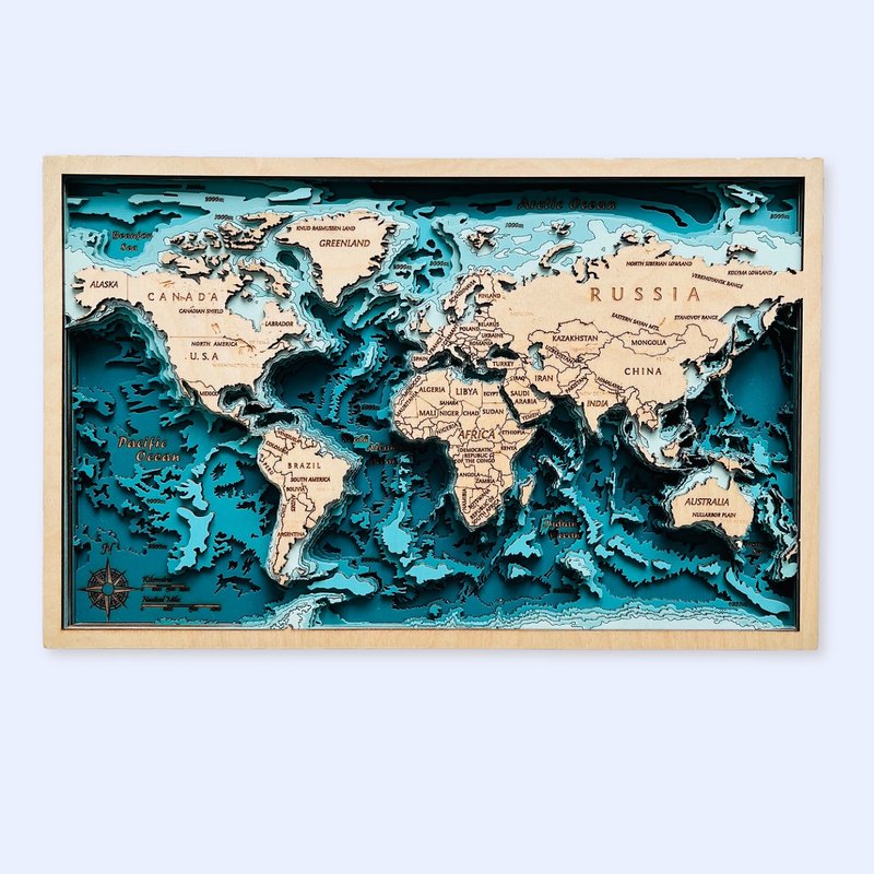 多層木製世界地圖 - 擺飾/家飾品 - 木頭 咖啡色