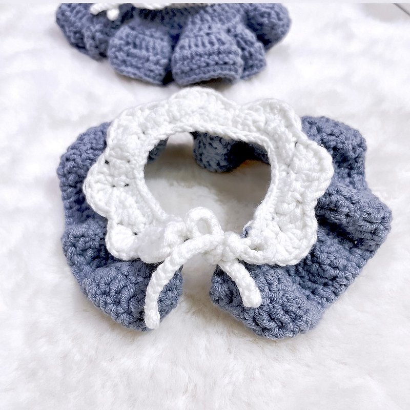 Handmade wool knitting l pet knitted collar pocket neck scarf saliva towel - Collars & Leashes - Cotton & Hemp Blue