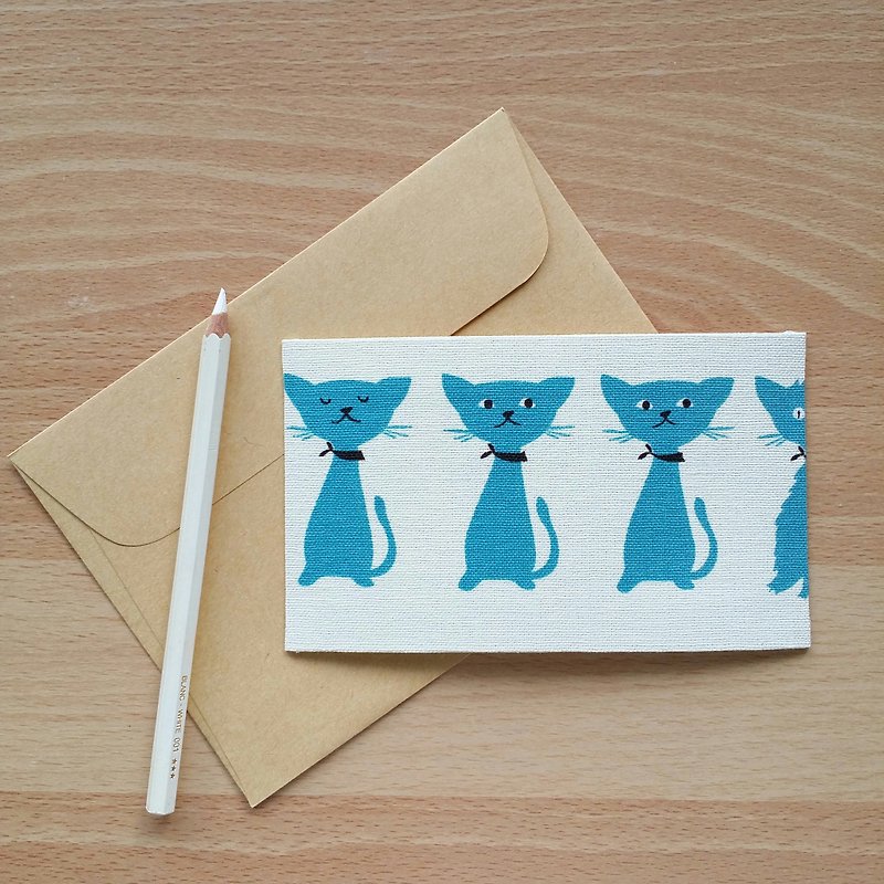 Small blue burqa _ cat / paper / postcard / card / handmade cloth Cards - Cards & Postcards - Cotton & Hemp Blue
