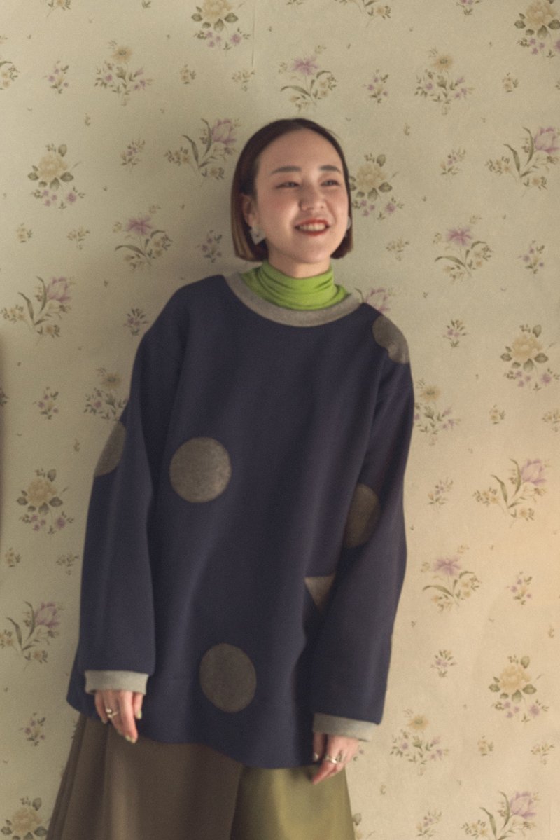 Navy Blue Triangle Circles University Sweatshirt - เสื้อผู้หญิง - ผ้าฝ้าย/ผ้าลินิน สีน้ำเงิน