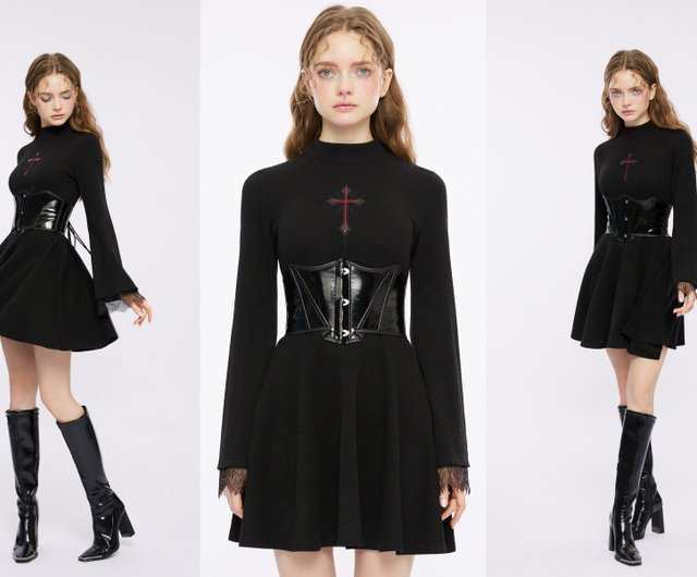 Punk Rave Black Winter Gothic Three-Piece Dress