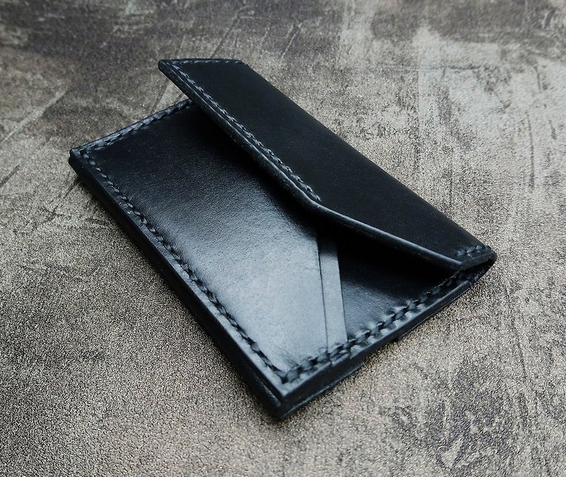 Plus‧Minus-Geometric Card Coin Purse - Coin Purses - Genuine Leather Black