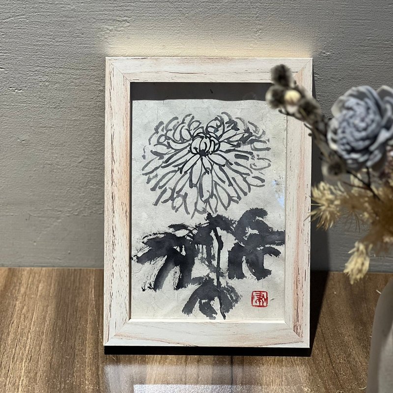 Hand-painted ink sketch | Chrysanthemum | Chinese painting - ของวางตกแต่ง - กระดาษ 