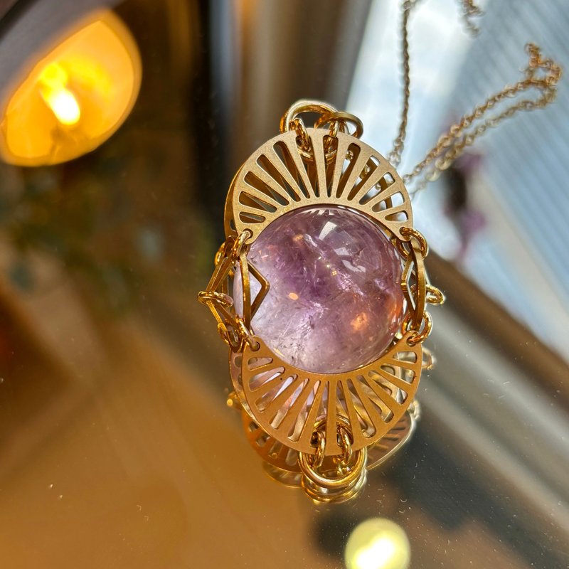 Amethyst Egyptian Queen Mysterious and Elegant Pure Copper Necklace Body and Soul Energy Crystal Necklace - สร้อยคอ - คริสตัล สีทอง