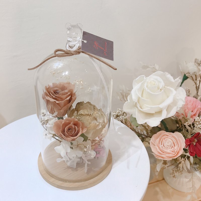 rose garden in bear glass - ช่อดอกไม้แห้ง - พืช/ดอกไม้ สีกากี
