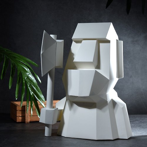 盒紙動物 BOX ANIMAL - 台灣原創紙模設計開發 3D紙模型-DIY動手做-免裁剪-擺飾系列-厚道摩艾(斧頭版)