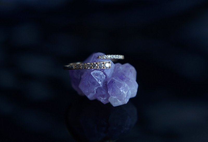【Sterling Silver925】Elegant Double CZ Band Open Ring - 戒指 - 玻璃 金色