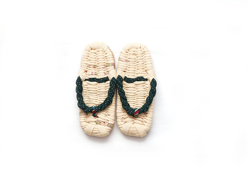 [Futto Raku Cloth Sandals] Green x White - Other - Cotton & Hemp Green