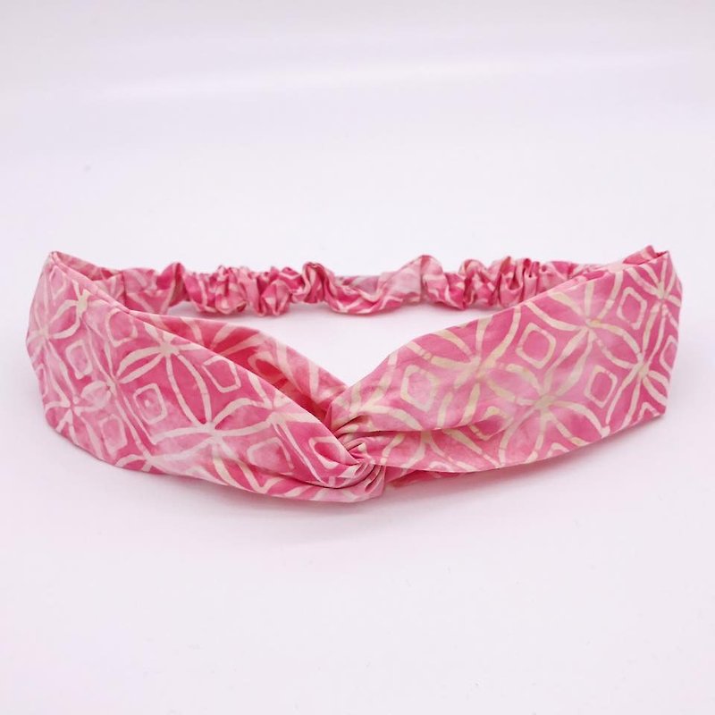 Taste pink love batik hand ribbon hair band limited cross hair band - Hair Accessories - Cotton & Hemp Pink