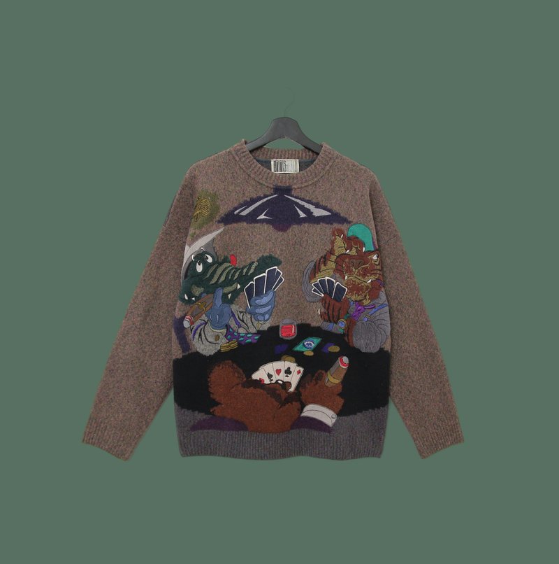 Back to Green-retro sweater childlike animal pattern soft vintage sweater - สเวตเตอร์ผู้หญิง - เส้นใยสังเคราะห์ 