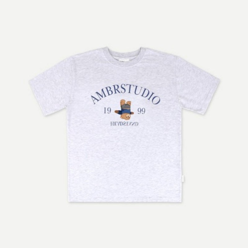 Ambler AS1012 Over fit T-shirts Headstand bear White Melange - 女 T 恤 - 棉．麻 