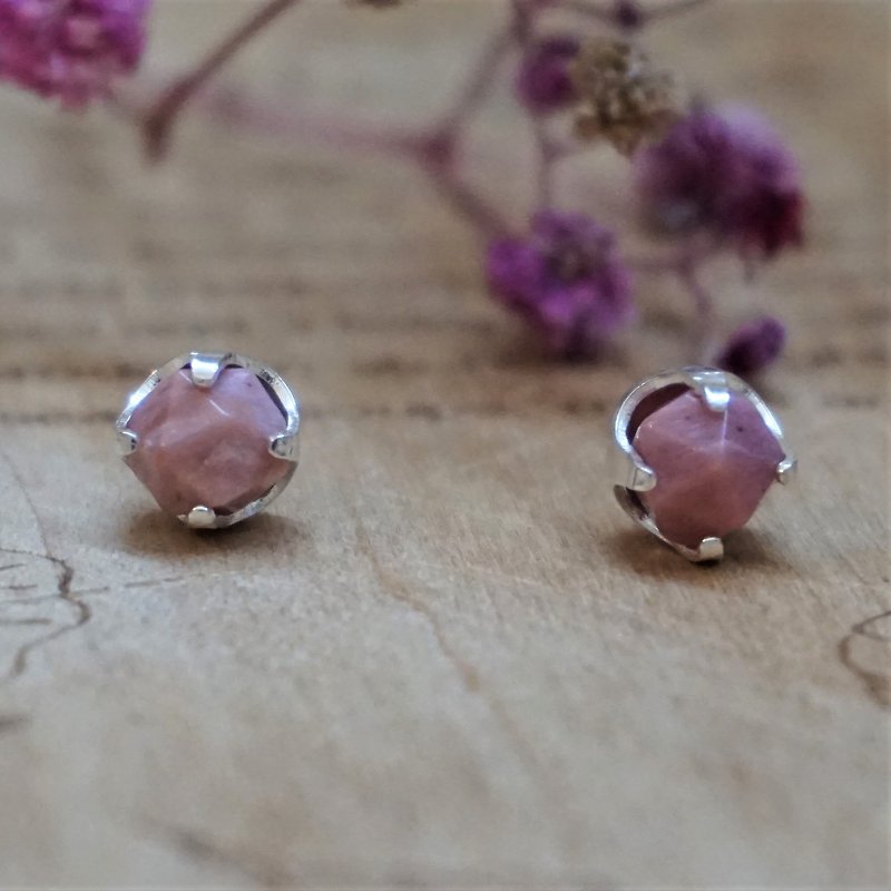 ll Pink Planet ll 6mm Rose Pine 925 Sterling Silver Ear Pins - Pair with Tremella Plugs - Earrings & Clip-ons - Semi-Precious Stones Pink