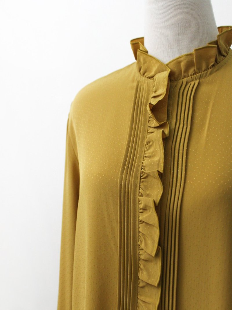 【RE0310T1830】日本製復古薑黃色立領古著襯衫 - 恤衫 - 聚酯纖維 黃色