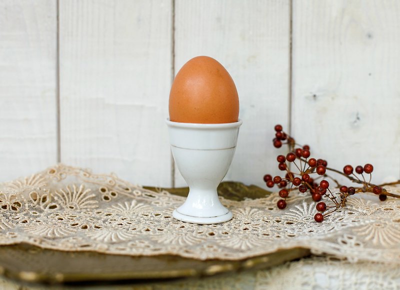 [Good day fetish] Germany vintage ceramic egg cup / royal fine grain gold - Cups - Pottery White