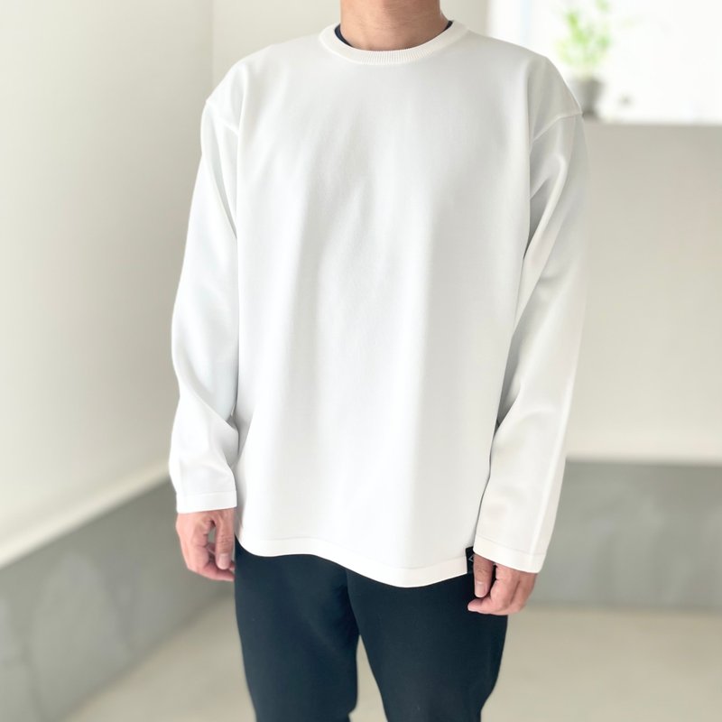 2025新作【ユニセックス】ロングスリーブ ニットTシャツ【ホワイト】 - 女 T 恤 - 聚酯纖維 白色