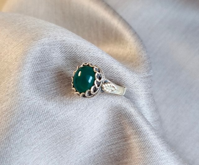 Natural Green Agate Ring Nepal Handmade 925 Sterling Silver