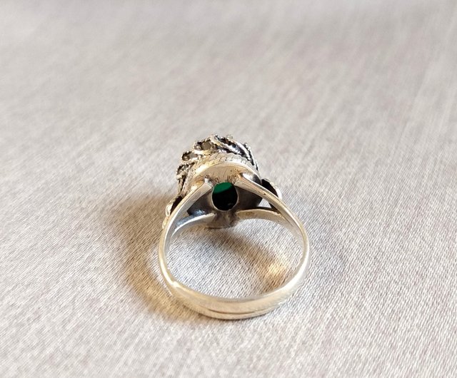 Natural Green Agate Ring Nepal Handmade 925 Sterling Silver