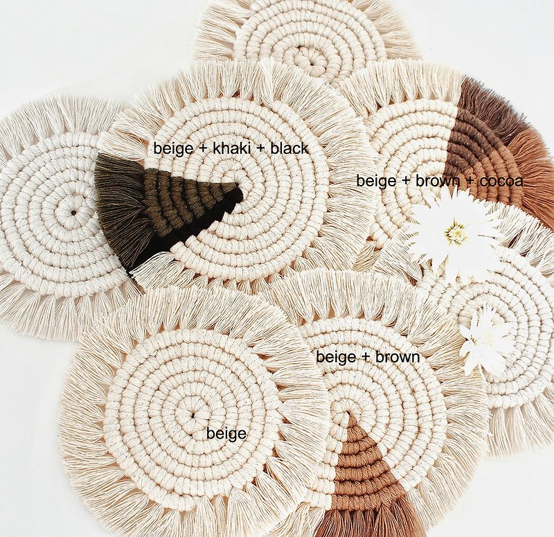 手作りの自由奔放に生きるシックなマクラメコースター織りコースターキッチンの装飾 - コースター - コットン・麻 ホワイト