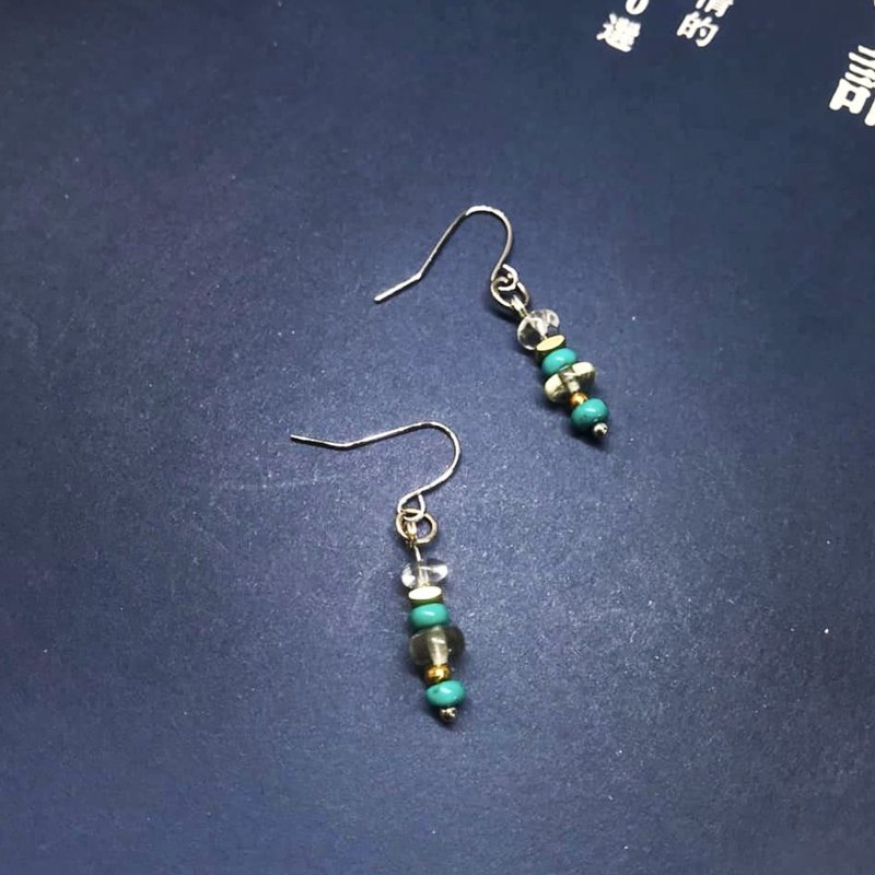 Uesugi flowers / Bronze earring turquoise blue moon new transport Free Jewelry Clip-On - ต่างหู - คริสตัล 