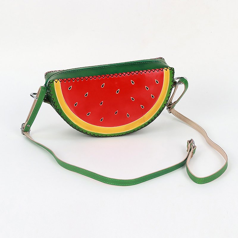 西瓜造型真皮斜挎包 - 側背包/斜背包 - 真皮 紅色