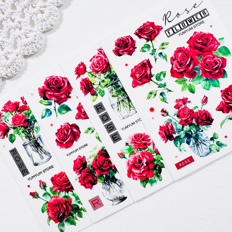 紅玫瑰紙質貼紙 - 貼紙 - 其他材質 