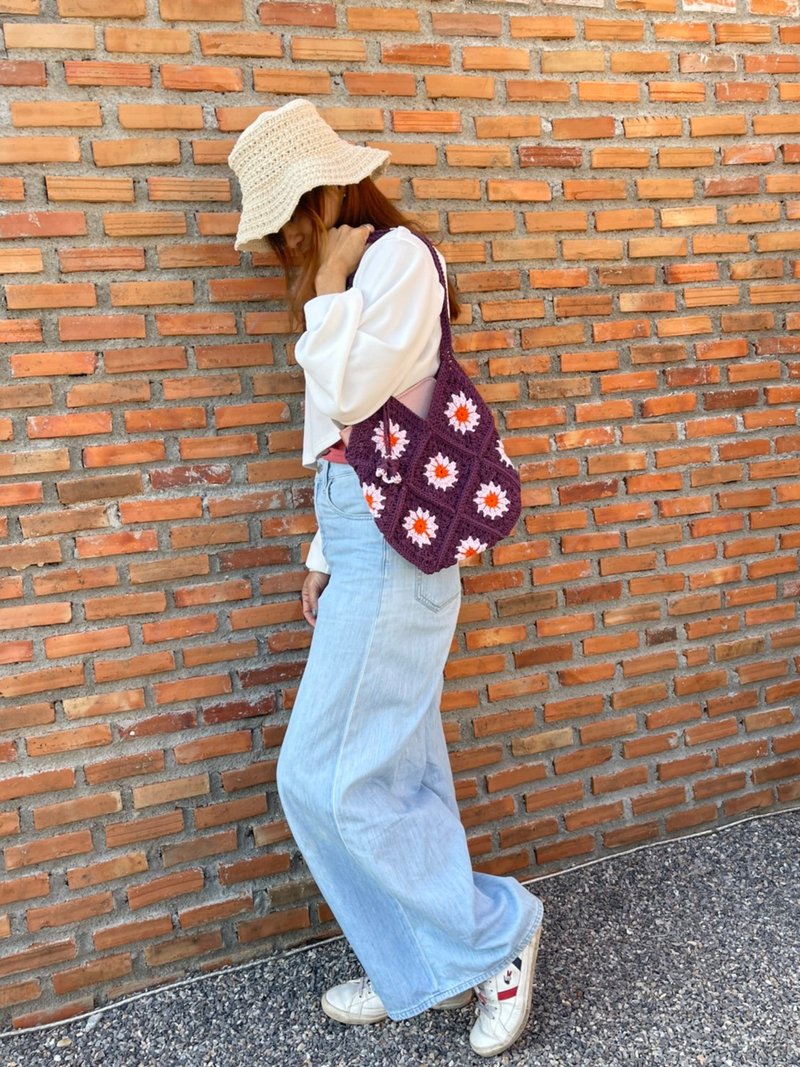 Crochet square bag, Handmade Bag, Shoulder Bag,crochet flower Bag - 其他 - 棉．麻 