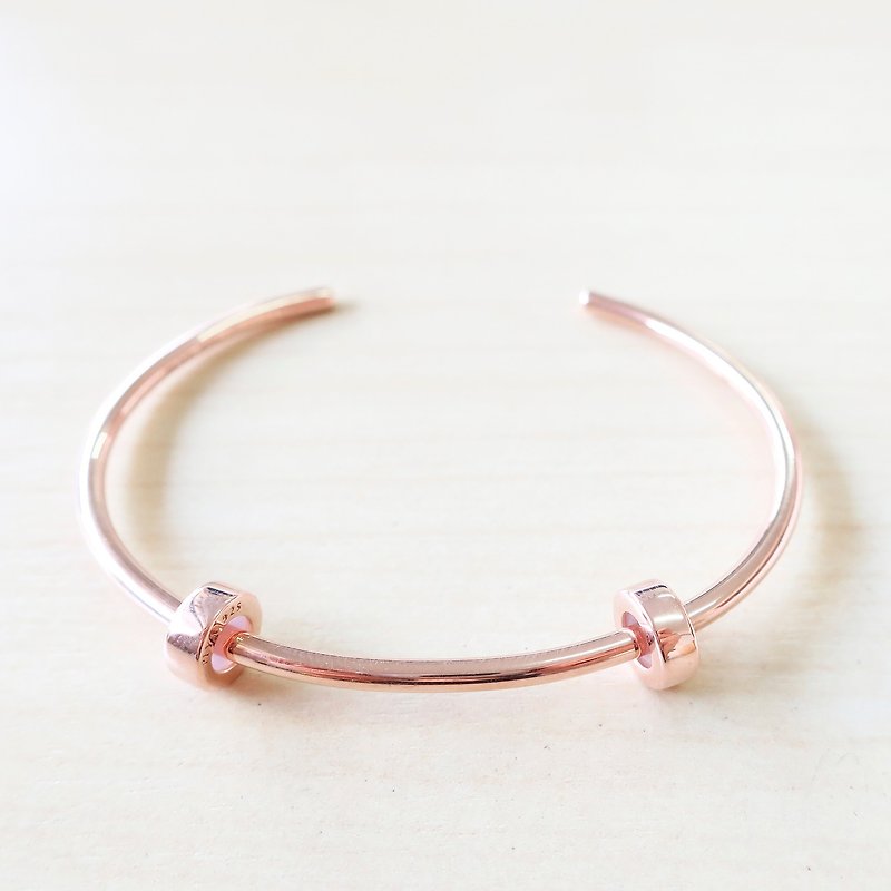 Sterling Silver Bracelets Pink - Open Bangle with Sun Stopper - Pink Gold