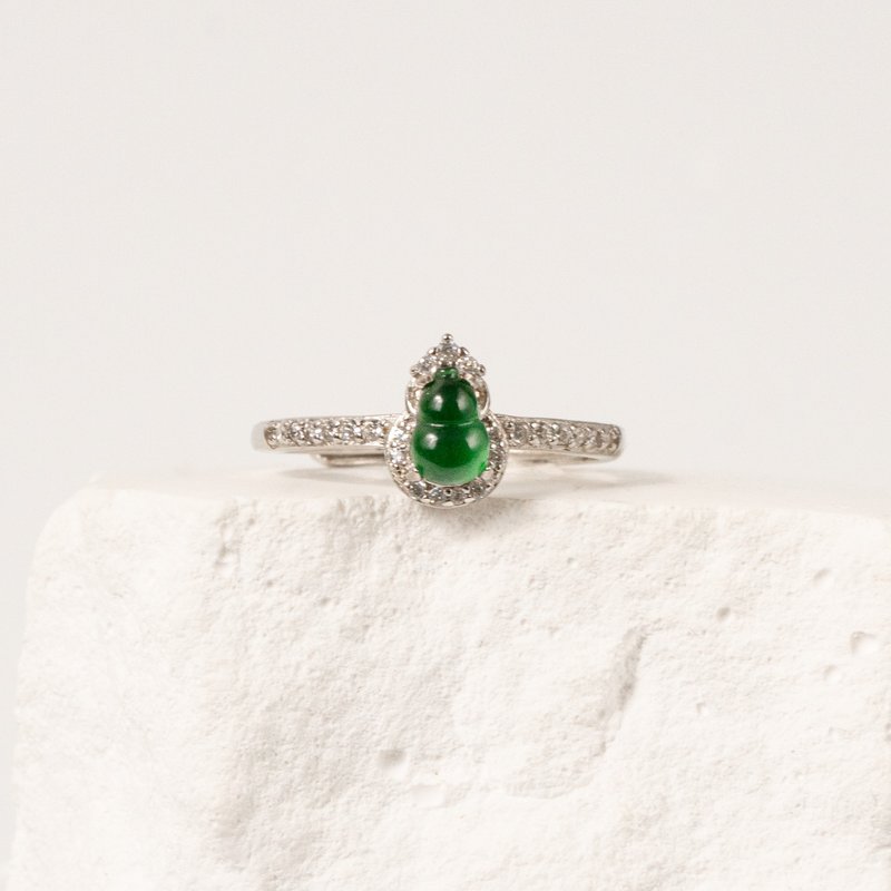 【Ring】Energy Crystal Jewelry | Jadeite & 925 Silver | Emerald Green Gourd - General Rings - Gemstone Green