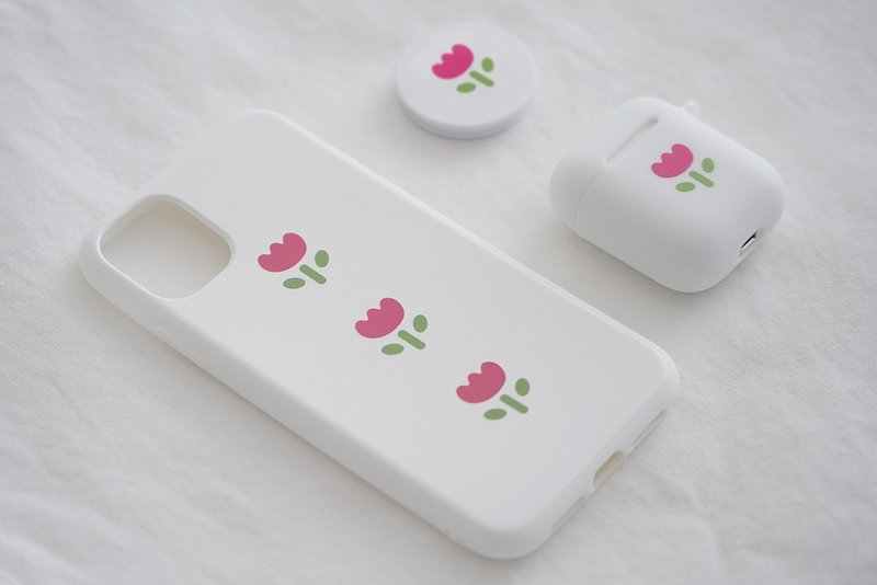 小花套裝 AirPods耳機殼軟質手機殼手機氣囊支架 搭配使用更治愈 - AirPods/耳機保護套 - 塑膠 白色