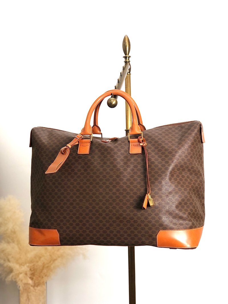 【 日本直送　名牌中古包 】CELINE セリーヌ マカダム ハンドバッグ ブラウン PVC レザー ボストンバッグ vintage ヴィンテージ tj7utz - 手提包/手提袋 - 防水材質 咖啡色