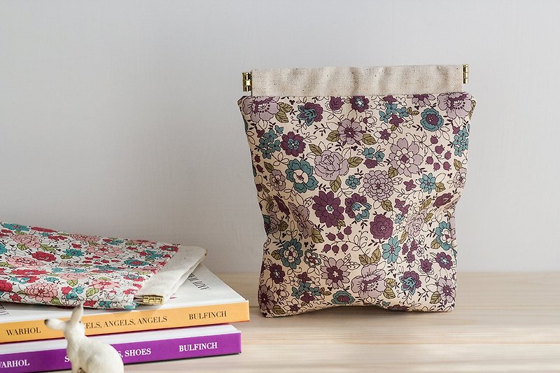 Charger case, Cosmetic pouch, Ditty bag, Make-up Case, Travel pouch / purple flowers - Toiletry Bags & Pouches - Cotton & Hemp Purple