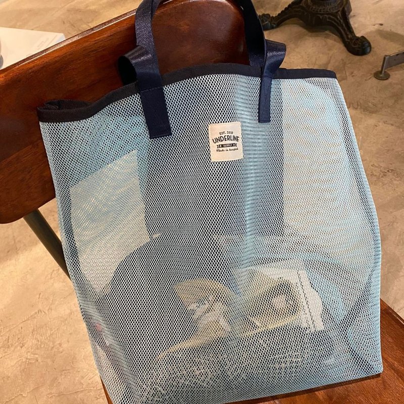 Light Blue Mesh bag/ Shopping Bag/ Fitness Bag/ Grocery Bag/ Beach Bag/ Size M - 手提包/手提袋 - 尼龍 藍色