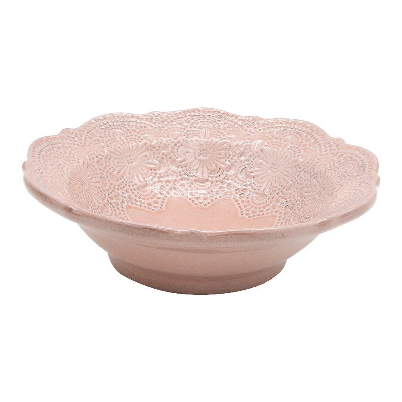 義大利VBC casa-手工浮雕蕾絲系列 19cm麥片碗(粉紅色/7.4吋) - 碗 - 陶 粉紅色