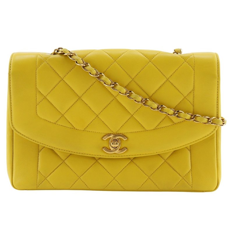 【日本直送】シャネル CHANEL ダイアナ ショルダーバッグ マトラッセ チェーンショルダー ラムスキン 黄色 レディース【中古】 - 側背包/斜背包 - 真皮 黃色