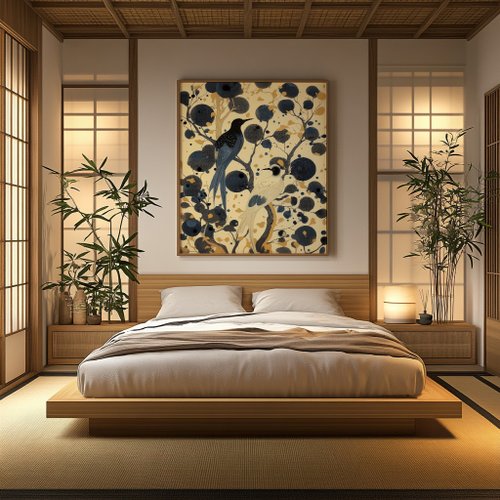 Lavod 線上藝廊- 藝術掛畫專營 金枝幽語 藝術微噴掛畫 金葉流轉 現代禪意風格 客廳書房臥室裝飾