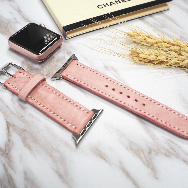 2人の母と娘による手作り。 Apple Watchストラップ（38MM） - 腕時計ベルト - 革 ピンク