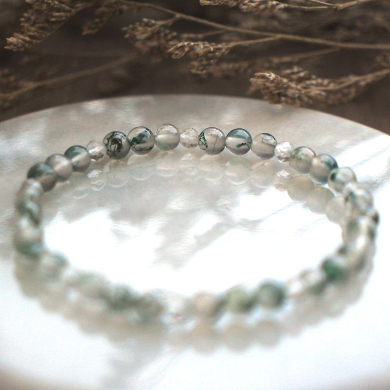 Crystal bracelet | with aquatic agate | white crystal | soothing emotions - สร้อยข้อมือ - คริสตัล สีเขียว