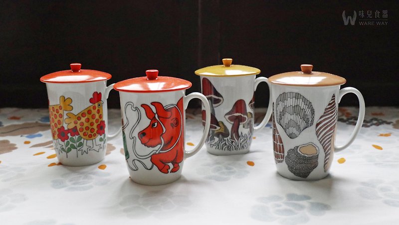 Early Seyei Fine China Lid Cup (tableware/oldware/old objects/printing/ceramic/mug) - แก้วมัค/แก้วกาแฟ - เครื่องลายคราม หลากหลายสี
