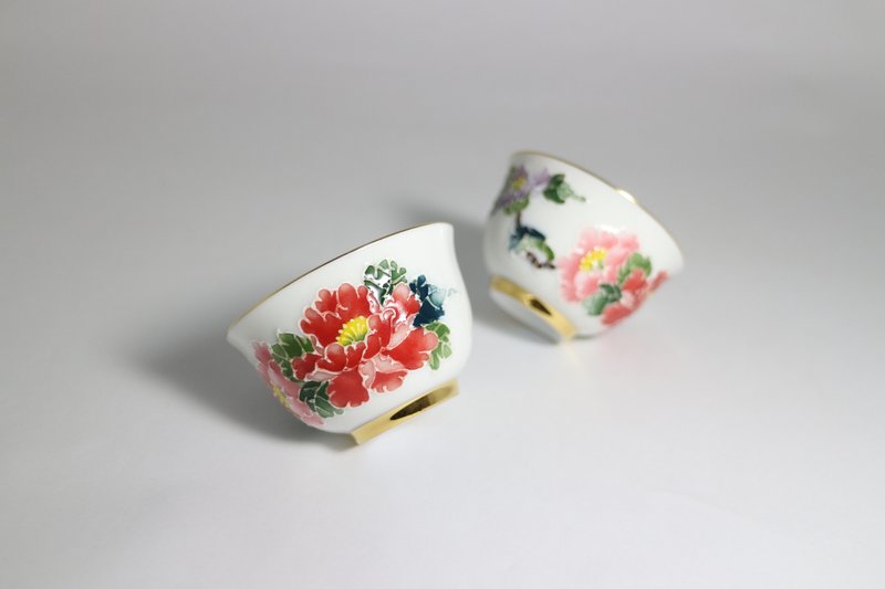 純手繪茶杯-牡丹對杯(如意杯) - 茶壺/茶杯/茶具 - 瓷 紅色