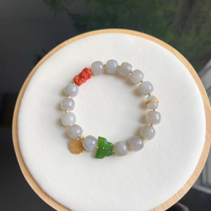天然和田玉 /和闐玉 原礦煙紫玉 南紅度母碧玉蝴蝶設計單圈手串fs - 手鍊/手環 - 寶石 紫色