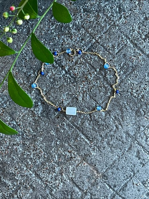 Fayina / fayina original design 細手鍊 II 緬甸玉白翡方塊X天然石 I 防敏包金保色鍊緬甸A貨翡翠