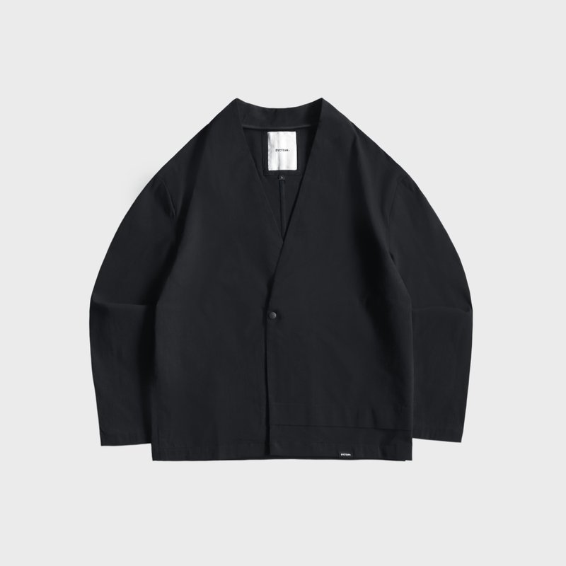 DYCTEAM - Crinkled technical nylon collarless blazer (black) - 男夾克/外套 - 其他材質 黑色